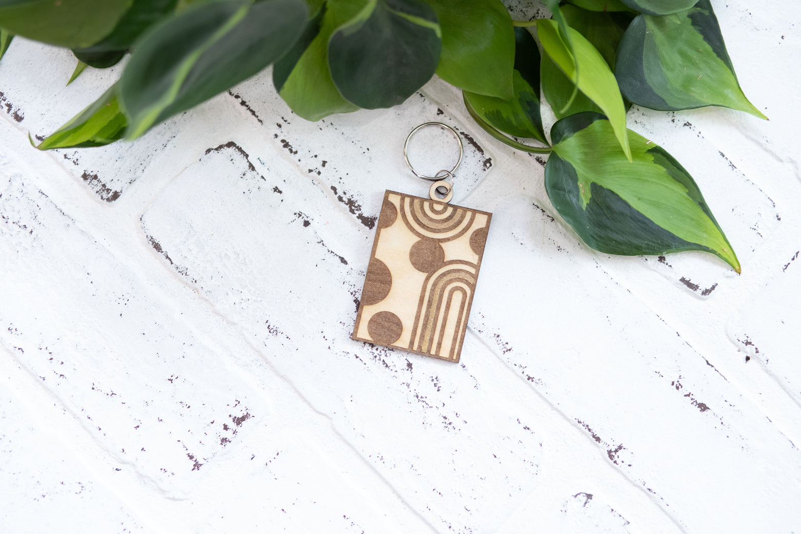 Rainbow and Polka Dot Keychain, Wooden Rectangle Keychain, Rainbow with Polka Dots