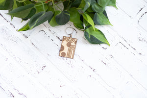 Rainbow and Polka Dot Keychain, Wooden Rectangle Keychain, Rainbow with Polka Dots