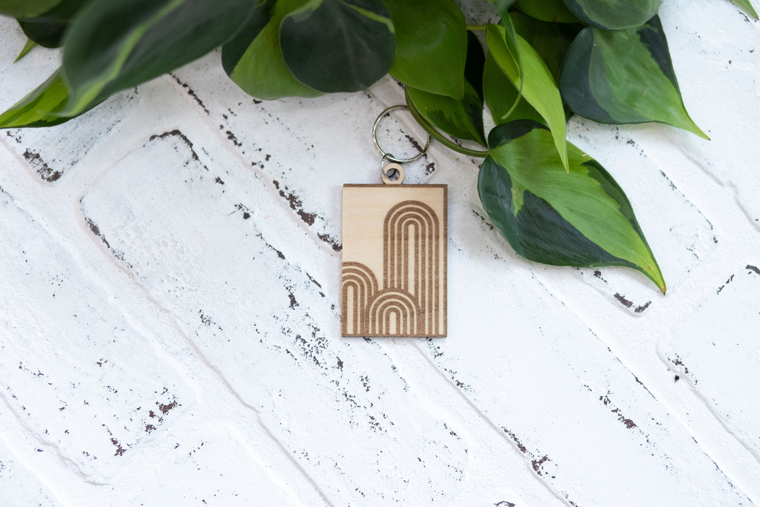 Rainbow and Polka Dot Keychain, Wooden Rectangle Keychain, Rainbow with Polka Dots