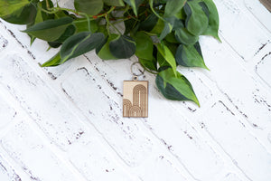 Rainbow and Polka Dot Keychain, Wooden Rectangle Keychain, Rainbow with Polka Dots