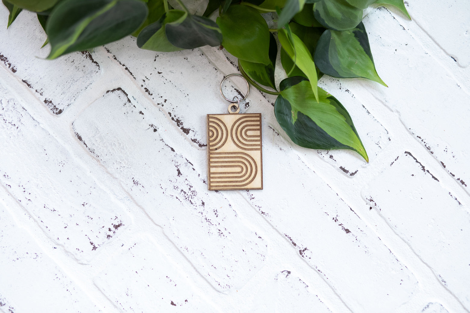 Rainbow and Polka Dot Keychain, Wooden Rectangle Keychain, Rainbow with Polka Dots