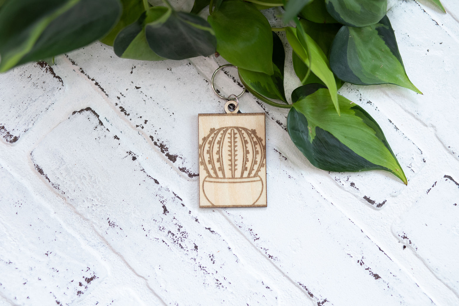 Cacti Keychain, Wooden Keychain, Plant Key Ring, Plant Lady Gift Idea, Succulent Key Chain