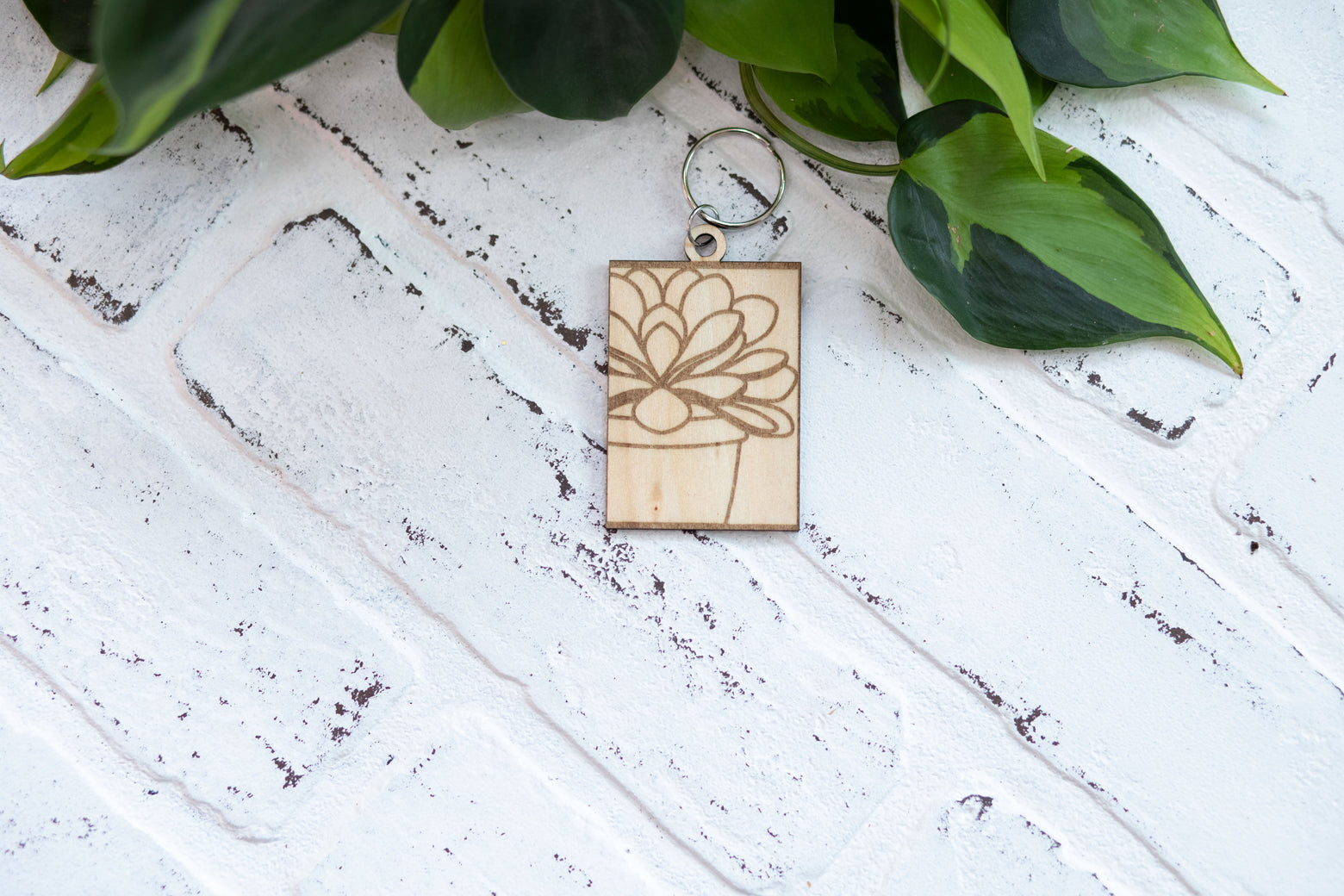 Cacti Keychain, Wooden Keychain, Plant Key Ring, Plant Lady Gift Idea, Succulent Key Chain
