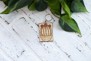 Cacti Keychain, Wooden Keychain, Plant Key Ring, Plant Lady Gift Idea, Succulent Key Chain
