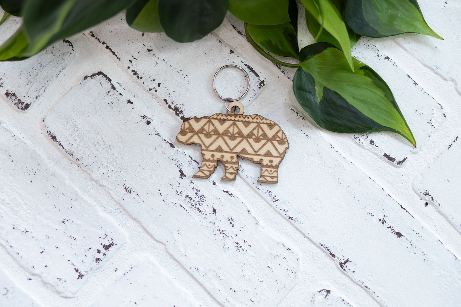 Bear Keychain, Bison Wooden Keychain, Buffalo Key Ring