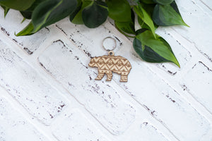 Bear Keychain, Bison Wooden Keychain, Buffalo Key Ring