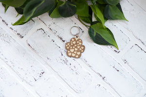 Paw Print Keychain, Wooden Pet Keychain, Paw Print with Hearts and Bones, Mandala Paw Print
