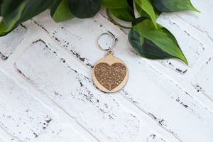 Heart Keychain, Wooden Heart Keychain, Key Ring with Hearts, Mandala Heart