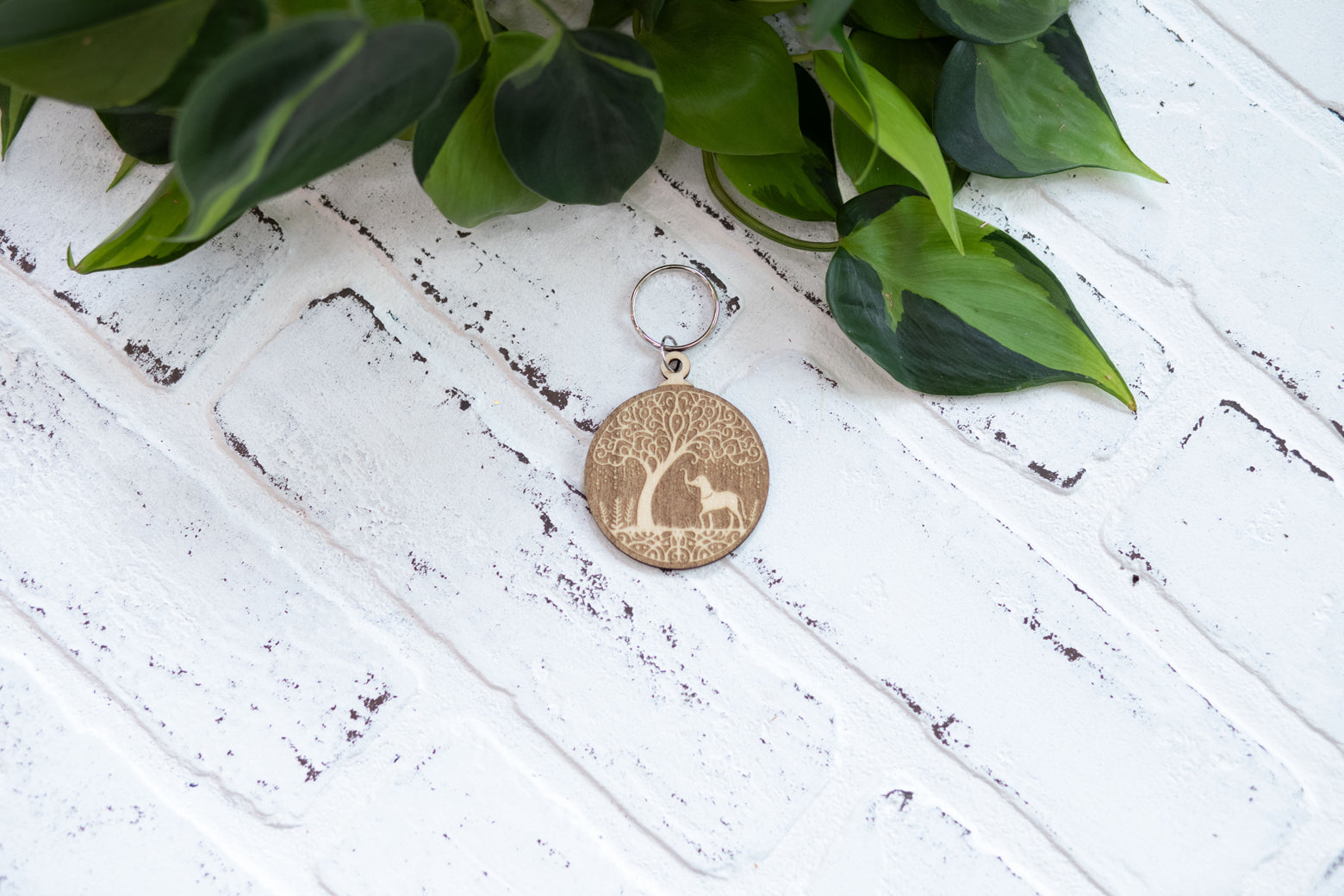 Elephant Keychain, Wooden Keychain, Floral Elephant Key Ring