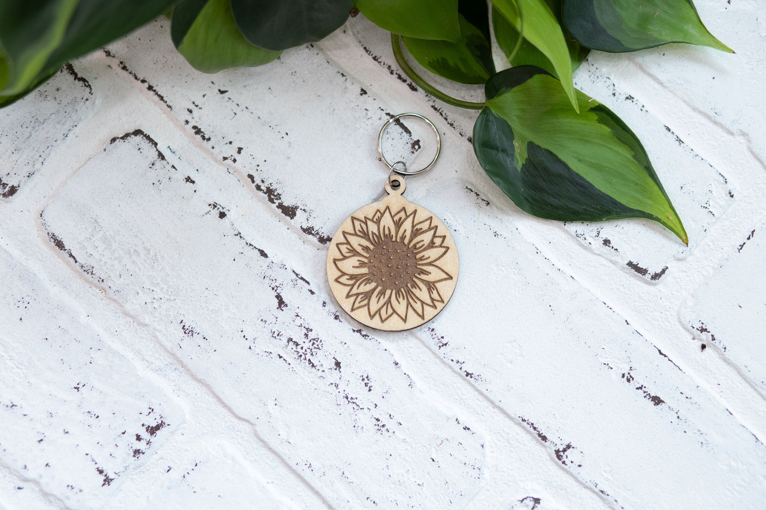Floral Keychain, Wooden Keychain, Flower Key Ring, Plant Lady Gift Idea
