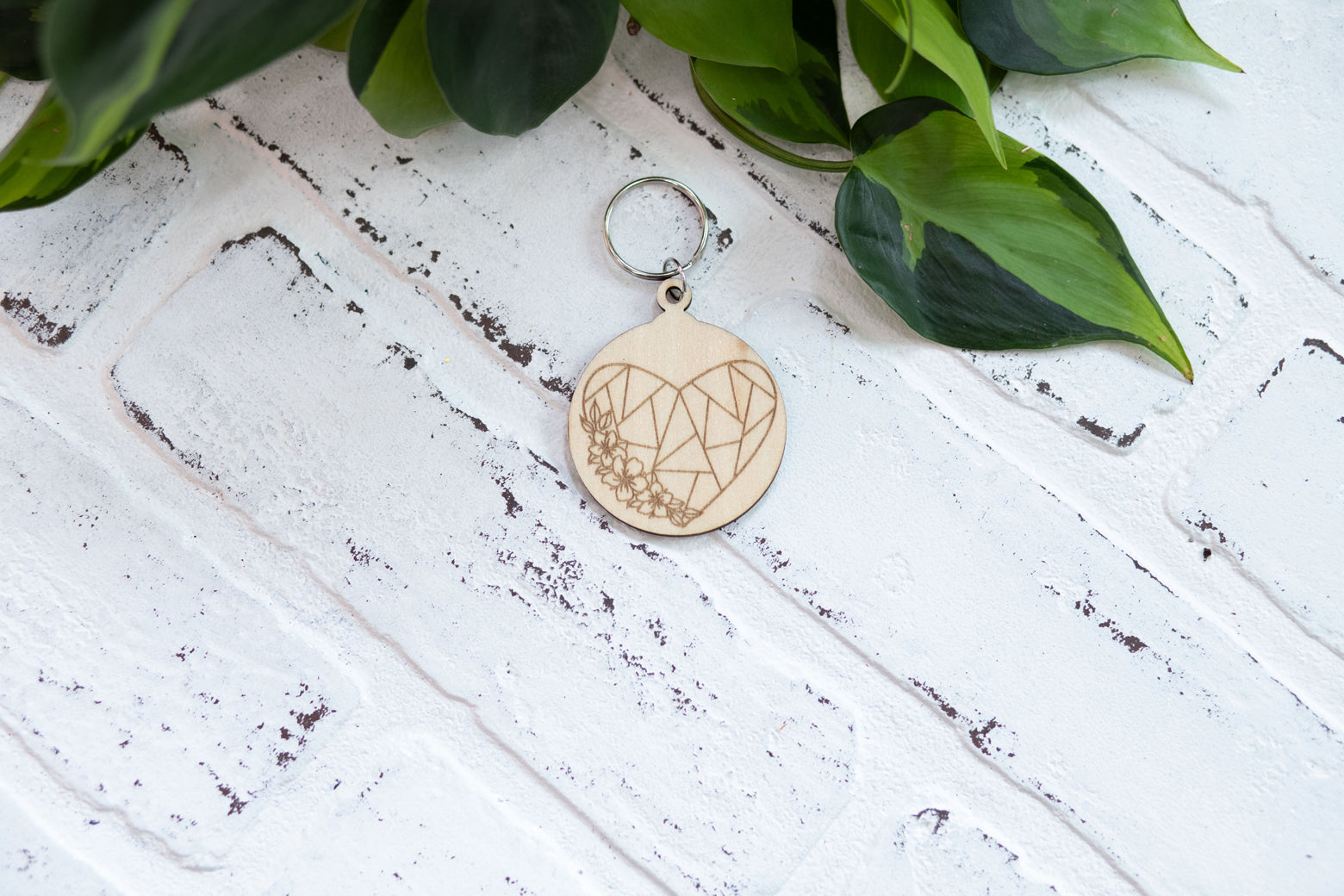 Heart Keychain, Wooden Heart Keychain, Key Ring with Hearts, Mandala Heart
