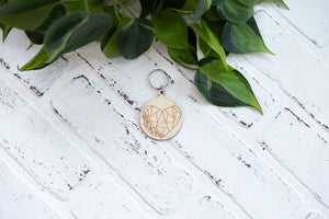 Heart Keychain, Wooden Heart Keychain, Key Ring with Hearts, Mandala Heart