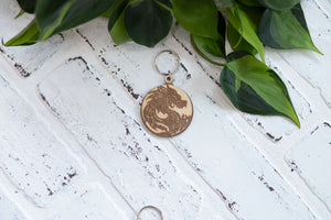 Whimsical Keychain, Wooden Keychain, Fairy Key Ring, Dragon Keychain