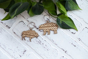 Bear Keychain, Bison Wooden Keychain, Buffalo Key Ring