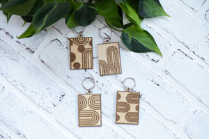 Rainbow and Polka Dot Keychain, Wooden Rectangle Keychain, Rainbow with Polka Dots
