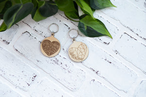Heart Keychain, Wooden Heart Keychain, Key Ring with Hearts, Mandala Heart