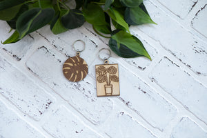 Monstera Keychain, Wooden Keychain, Plant Key Ring, Plant Lady Gift Idea