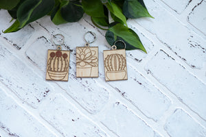 Cacti Keychain, Wooden Keychain, Plant Key Ring, Plant Lady Gift Idea, Succulent Key Chain
