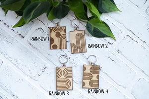 Rainbow and Polka Dot Keychain, Wooden Rectangle Keychain, Rainbow with Polka Dots