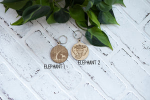 Elephant Keychain, Wooden Keychain, Floral Elephant Key Ring