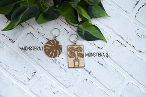Monstera Keychain, Wooden Keychain, Plant Key Ring, Plant Lady Gift Idea