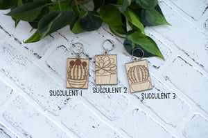 Cacti Keychain, Wooden Keychain, Plant Key Ring, Plant Lady Gift Idea, Succulent Key Chain