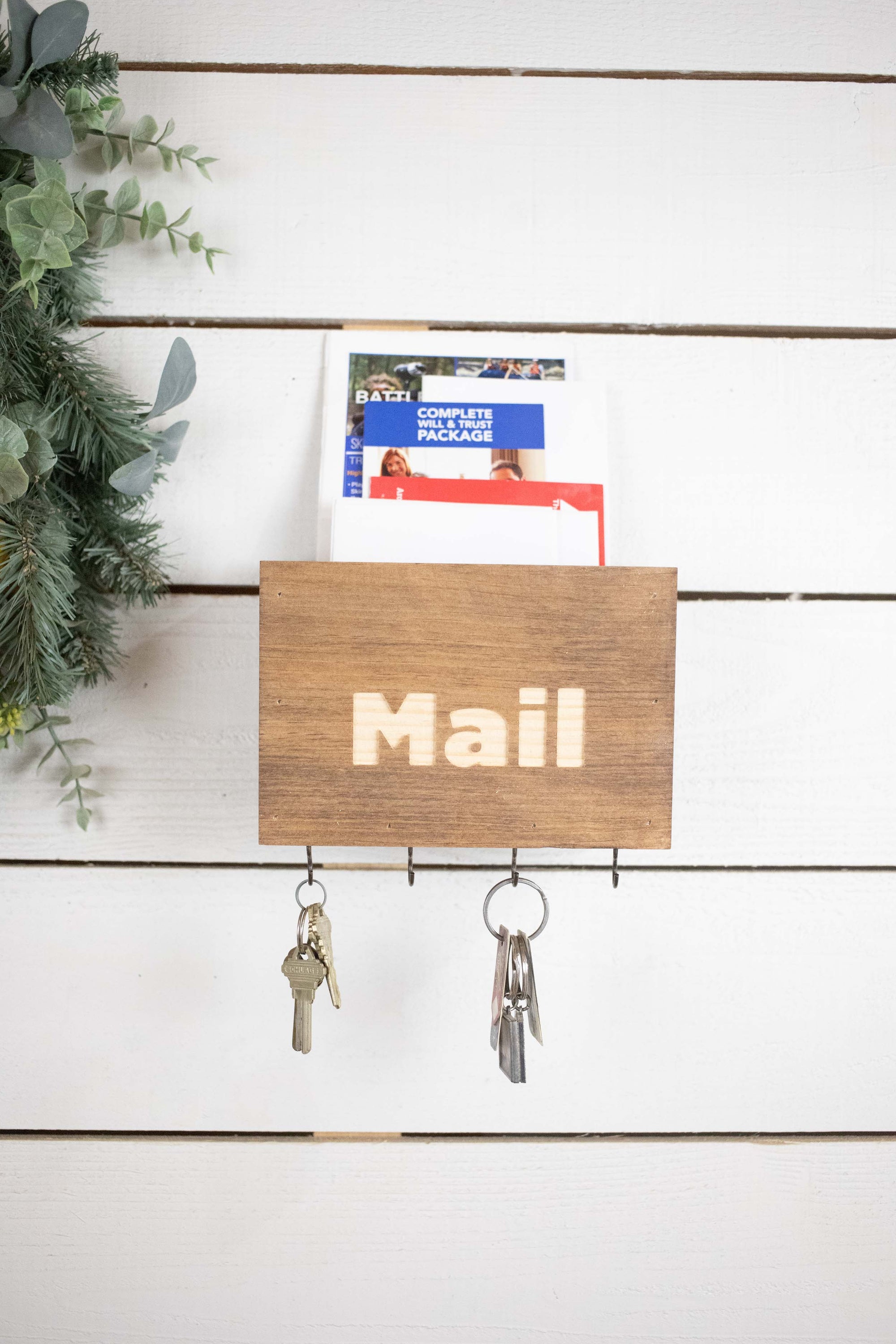 Small Mailbox, Easy Install Wall Mounted Letter Holder with Key Hooks.