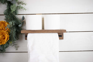 Floating Solid Wood Shelf with Metal Rail, Easy Install Minimalist Shelf with Towel Bar