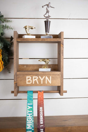 Trophy Display, Custom Medal Holder with Display Shelves, Personalized Name Shelf