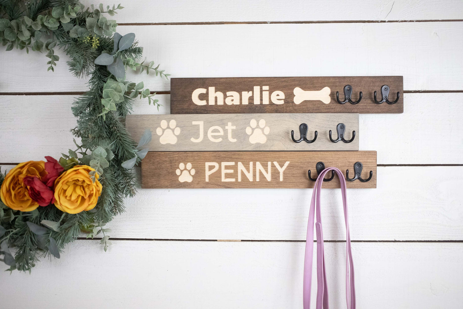 Horizontal Personalized Leash Holder, Engraved Backpack Hook, Customizable Coat Hook,