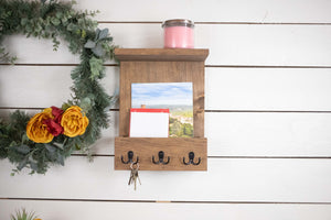 Wooden Home Organization Center with Shelf,  Coat Hooks, Key Hook and Mail Holder