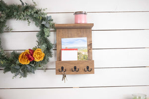 Wooden Home Organization Center with Shelf,  Coat Hooks, Key Hook and Mail Holder