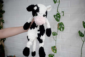 Cow Lovey, Cow Stuffed Animal, Crochet Black and White Cow Snuggler,