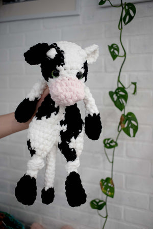 Cow Lovey, Cow Stuffed Animal, Crochet Black and White Cow Snuggler,