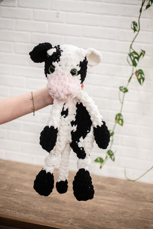 Cow Lovey, Cow Stuffed Animal, Crochet Black and White Cow Snuggler,