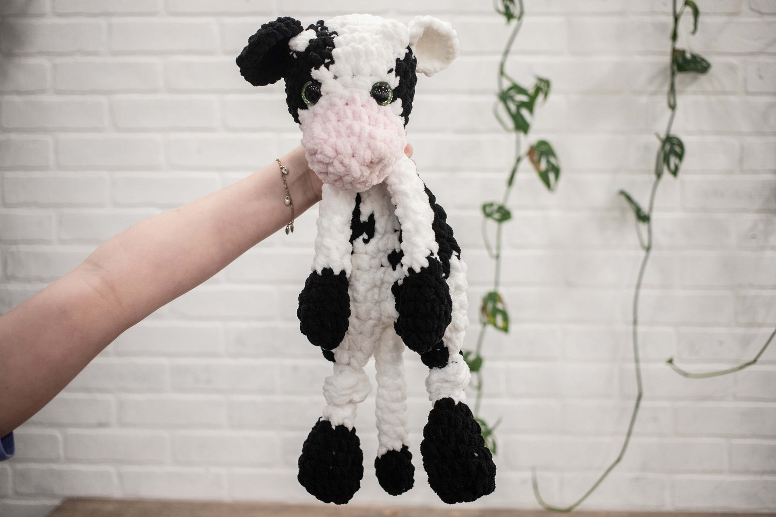 Cow Lovey, Cow Stuffed Animal, Crochet Black and White Cow Snuggler