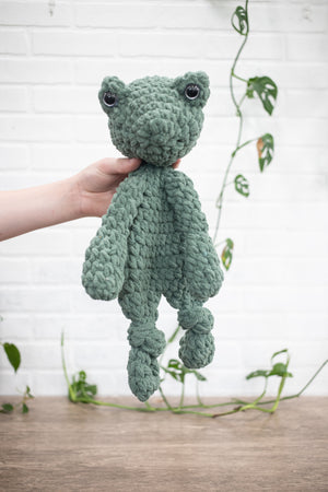 Crochet Frog Lovey, Crochet Stuffed Animal, Amigurumi Frog Snuggler
