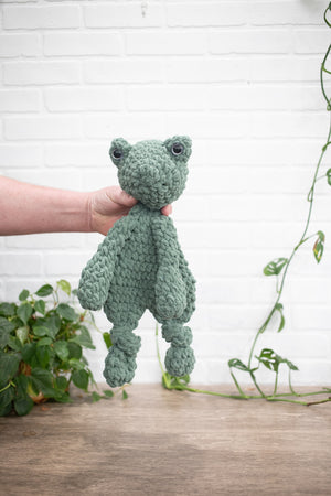 Crochet Frog Lovey, Crochet Stuffed Animal, Amigurumi Frog Snuggler