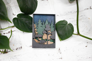 Laser Cut Bear in a Forest,  Animal 3D Diorama, Handmade Forest Scene, Wall Art,  Bear Animal Decor