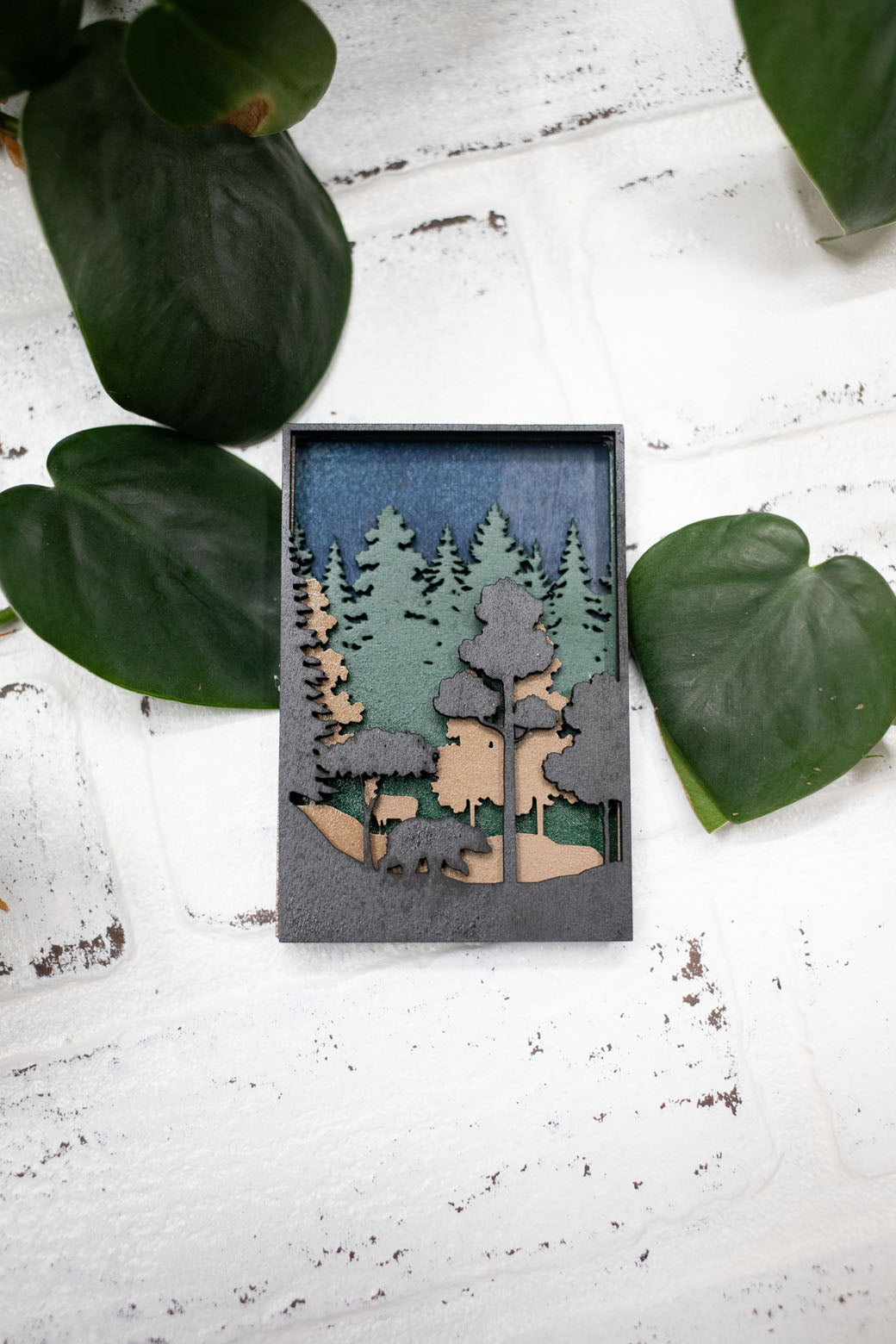 Laser Cut Bear in a Forest,  Animal 3D Diorama, Handmade Forest Scene, Wall Art,  Bear Animal Decor
