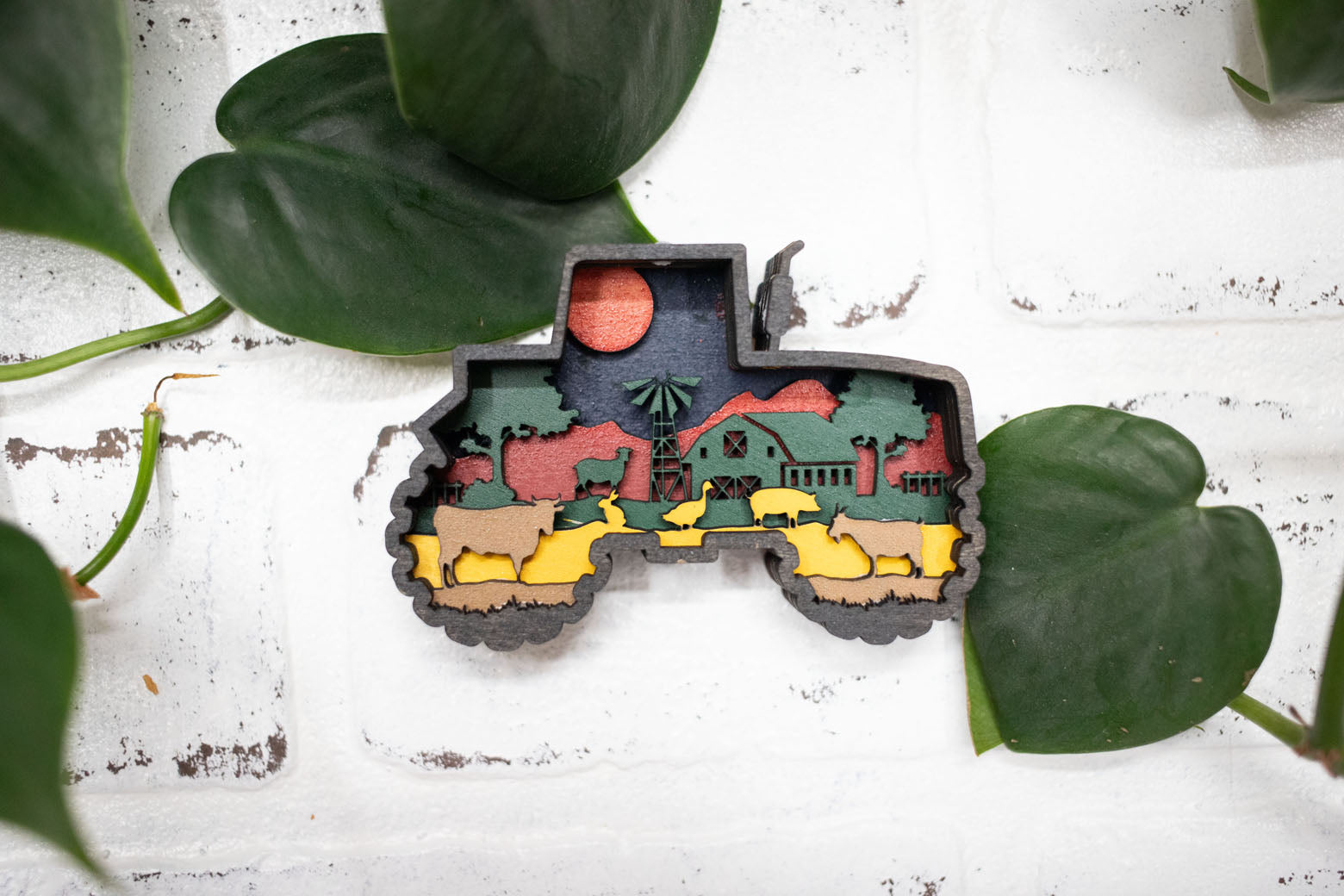 Laser Cut Tractor,  Farm Scene 3D Diorama, Handmade Farm Scene, Wall Art Decor