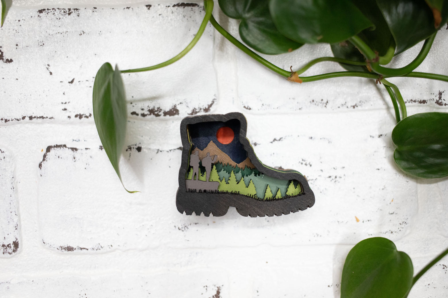 Laser Cut Hiking Scene,  Hiking Boot 3D Diorama, Handmade Hiking Scene, Wall Art,  Hike Decor