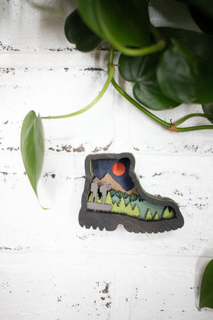 Laser Cut Hiking Scene,  Hiking Boot 3D Diorama, Handmade Hiking Scene, Wall Art,  Hike Decor