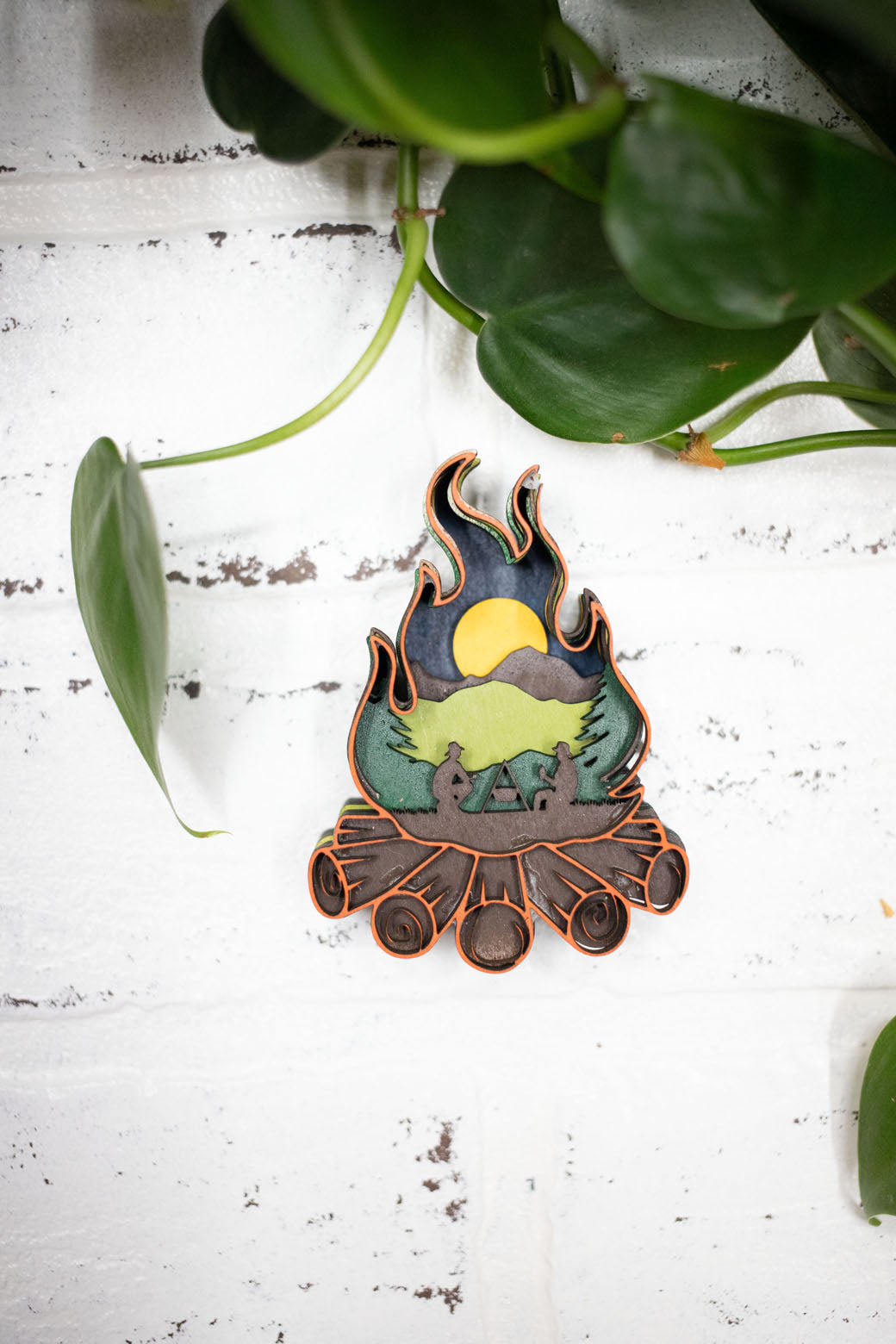 Laser Cut Camp Fire,  Camping 3D Diorama, Handmade Camping Scene with Fire, Wall Art,  Camp Decor