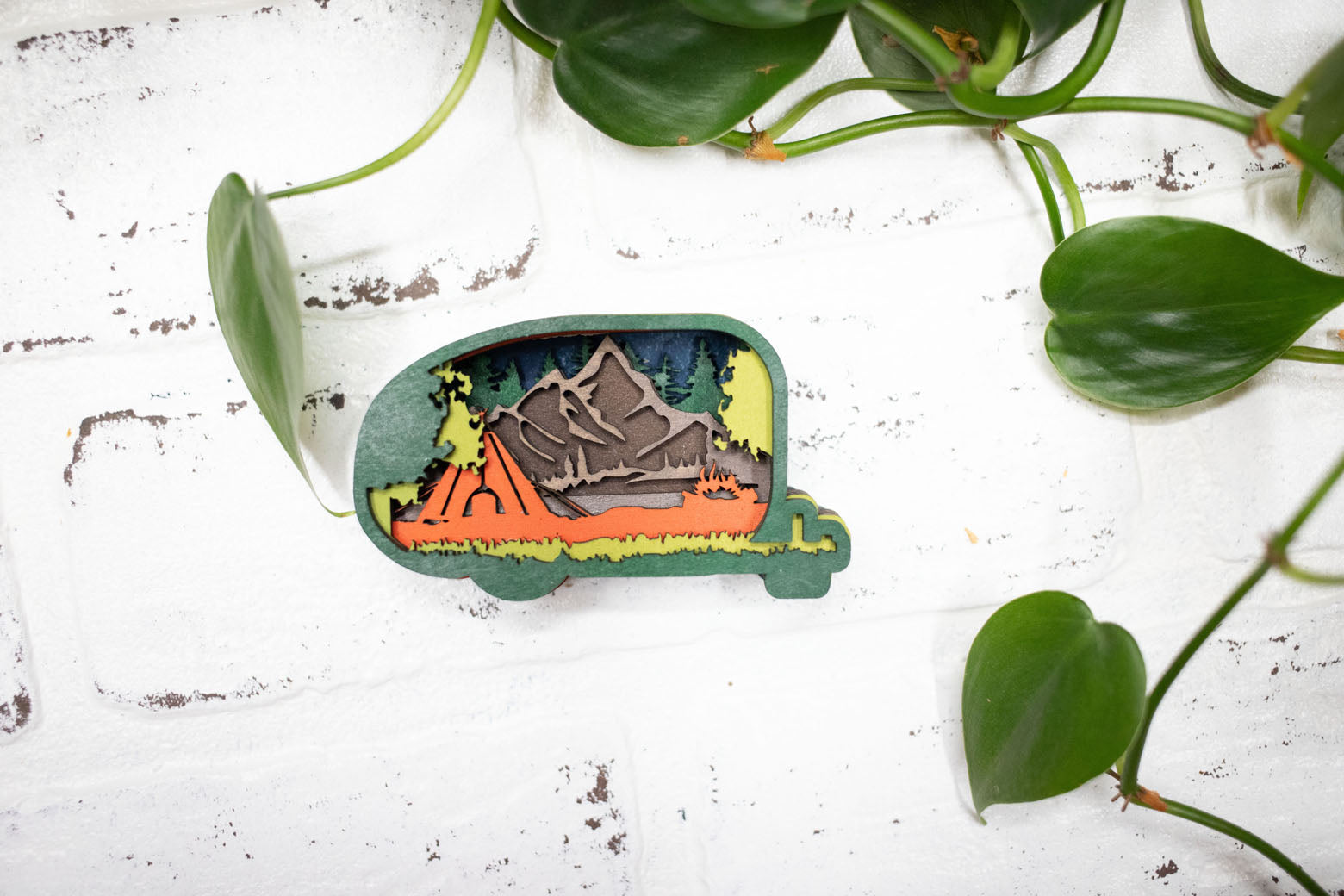 Laser Cut Camper,  Camping 3D Diorama, Handmade Camping Scene, Wall Art,  Camp Decor