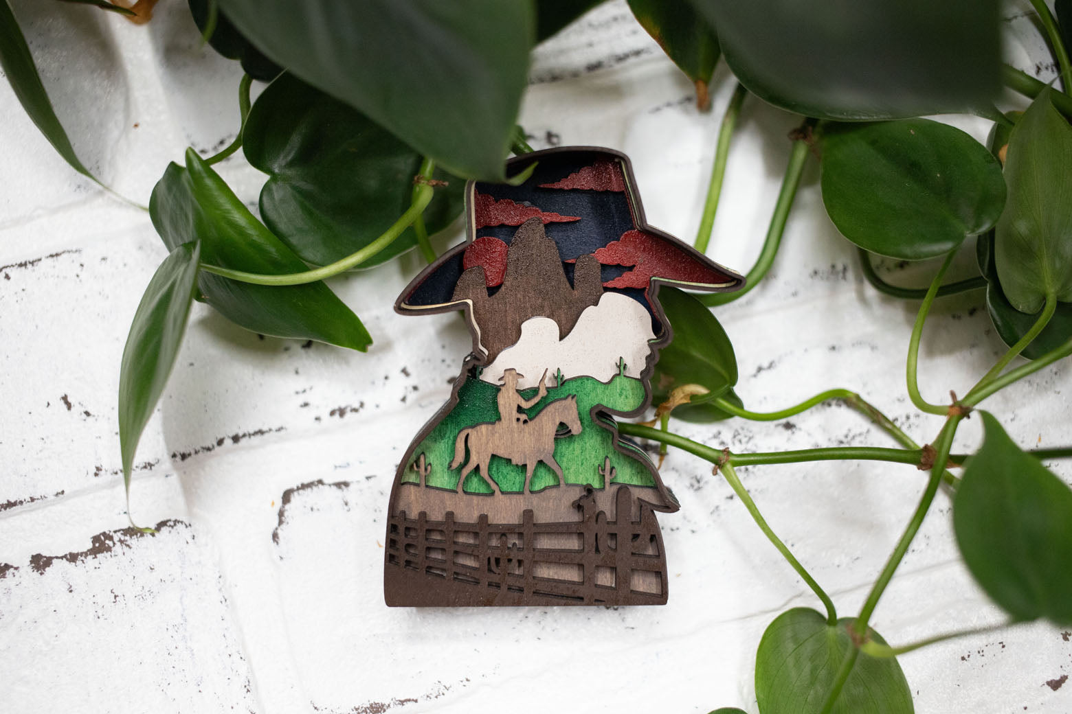 Laser Cut Cowboy,  Western 3D Diorama, Handmade Wild West Scene, Cowboy Decor