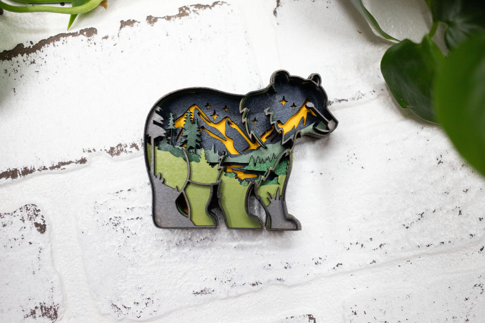 Laser Cut Bear,  Animal 3D Diorama, Handmade Mountain Scene, Wall Art,  Bear Animal Decor