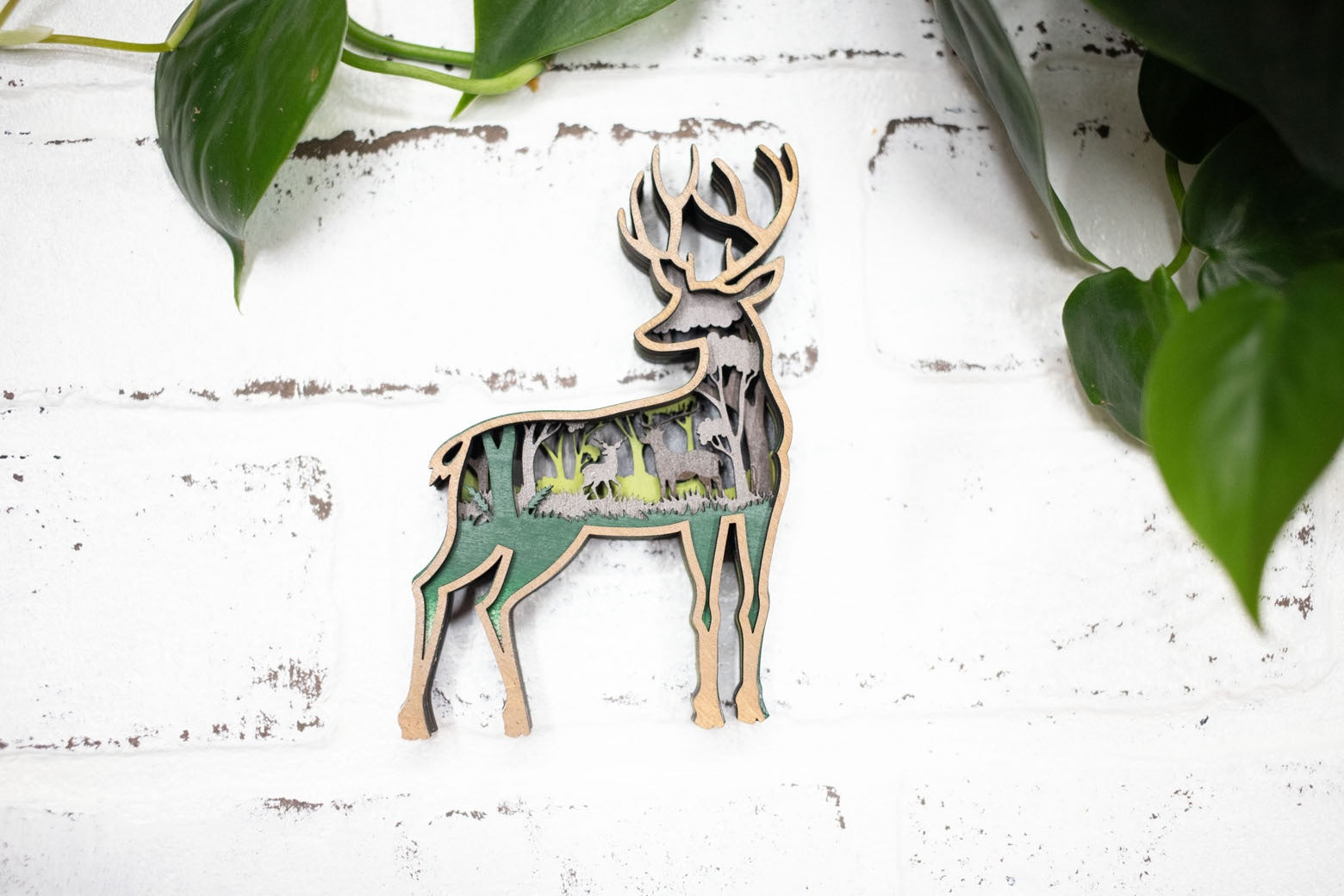 Laser Cut Deer, Deer 3D Diorama, Handmade Forest Scene, Deer Animal Decor
