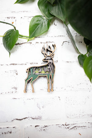 Laser Cut Deer, Deer 3D Diorama, Handmade Forest Scene, Deer Animal Decor