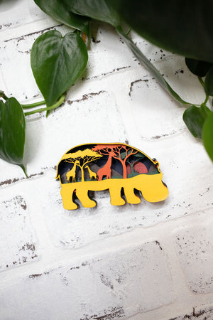 Laser Cut Hippo,  Animal 3D Diorama, Handmade Jungle Scene, Wall Art, Giraffe Animal Decor